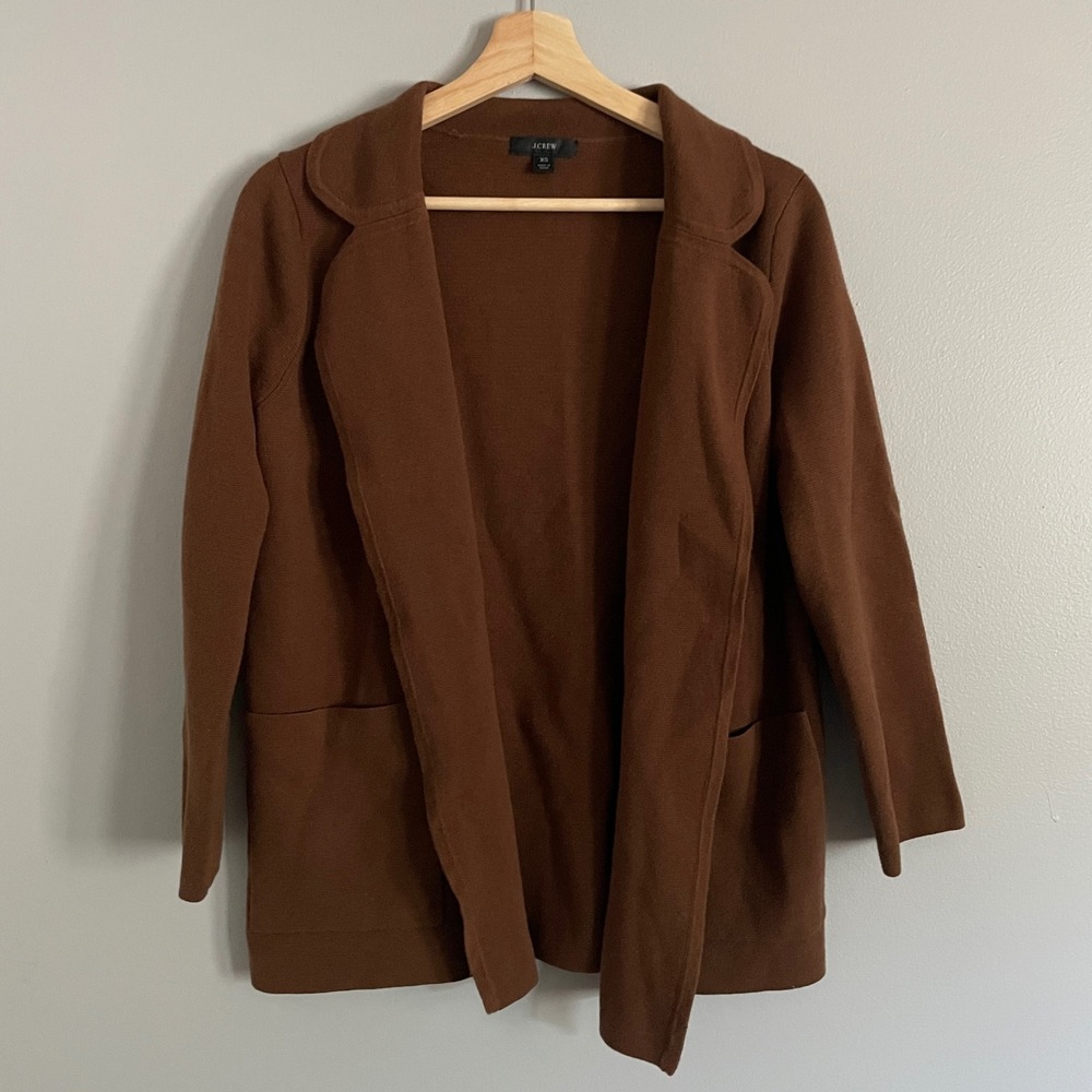 J.Crew Sweater Blazer Womens XS Brown Open Front Merino Wool Blend Preppy
